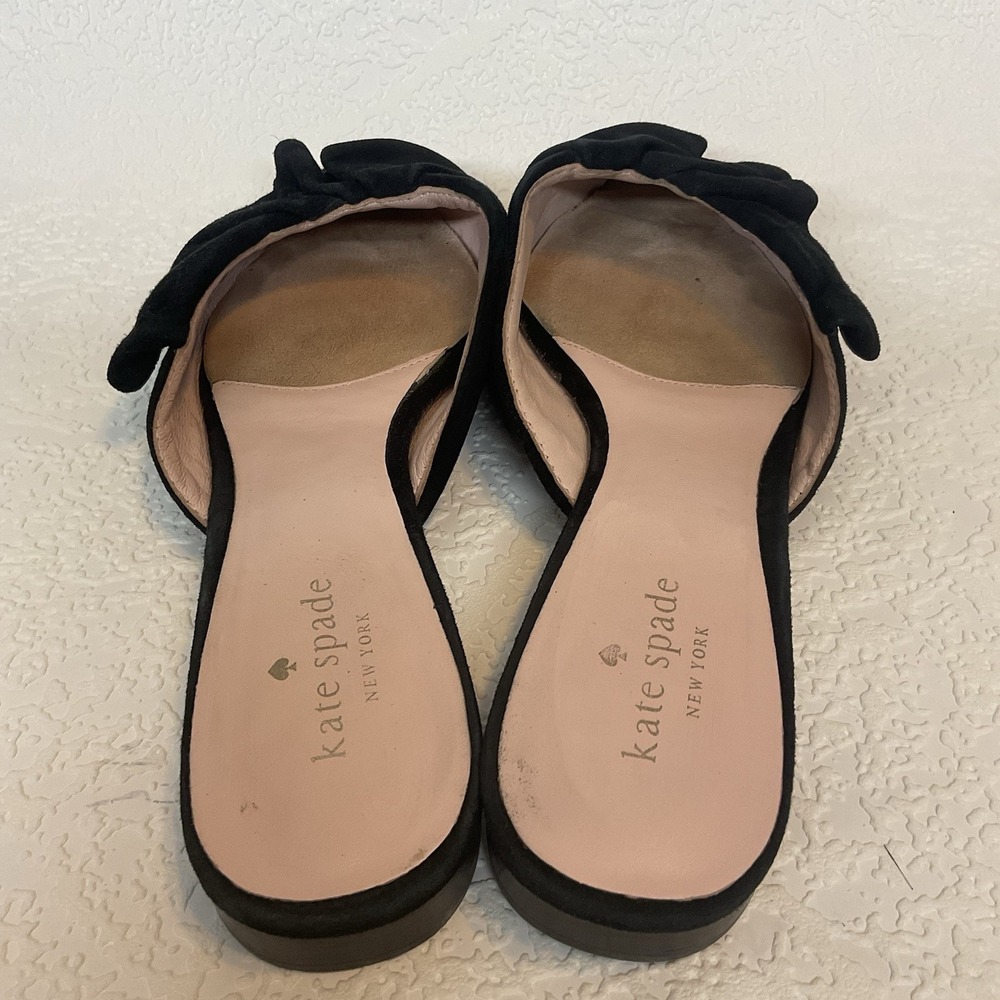 Size 10M Kate Spade New York Faryn Black Womens Suede Ruffle Bow Flat Mules - Picture 9 of 10